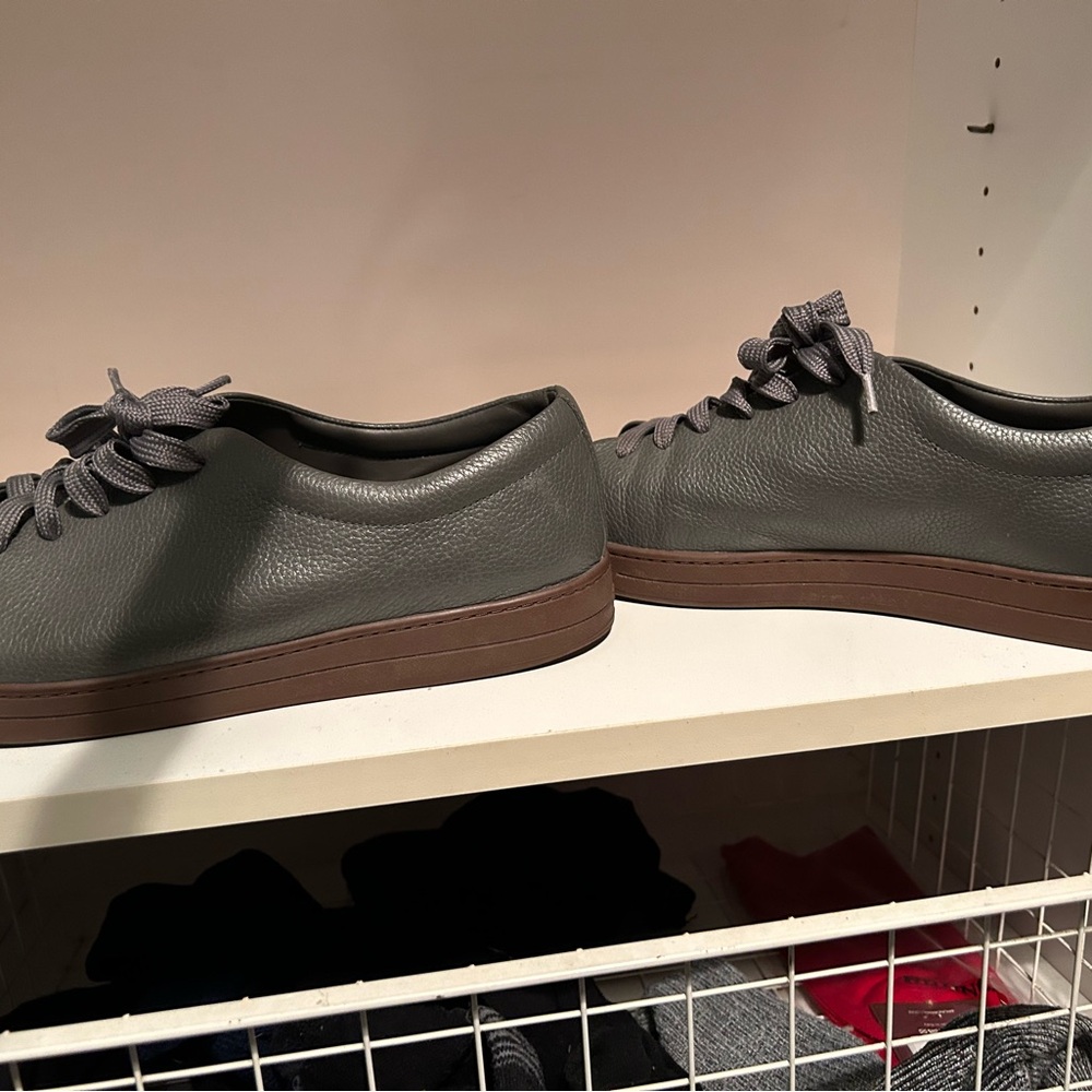 Prada Hammered Low-Top Sneakers in Green Leather - Picture 7 of 8